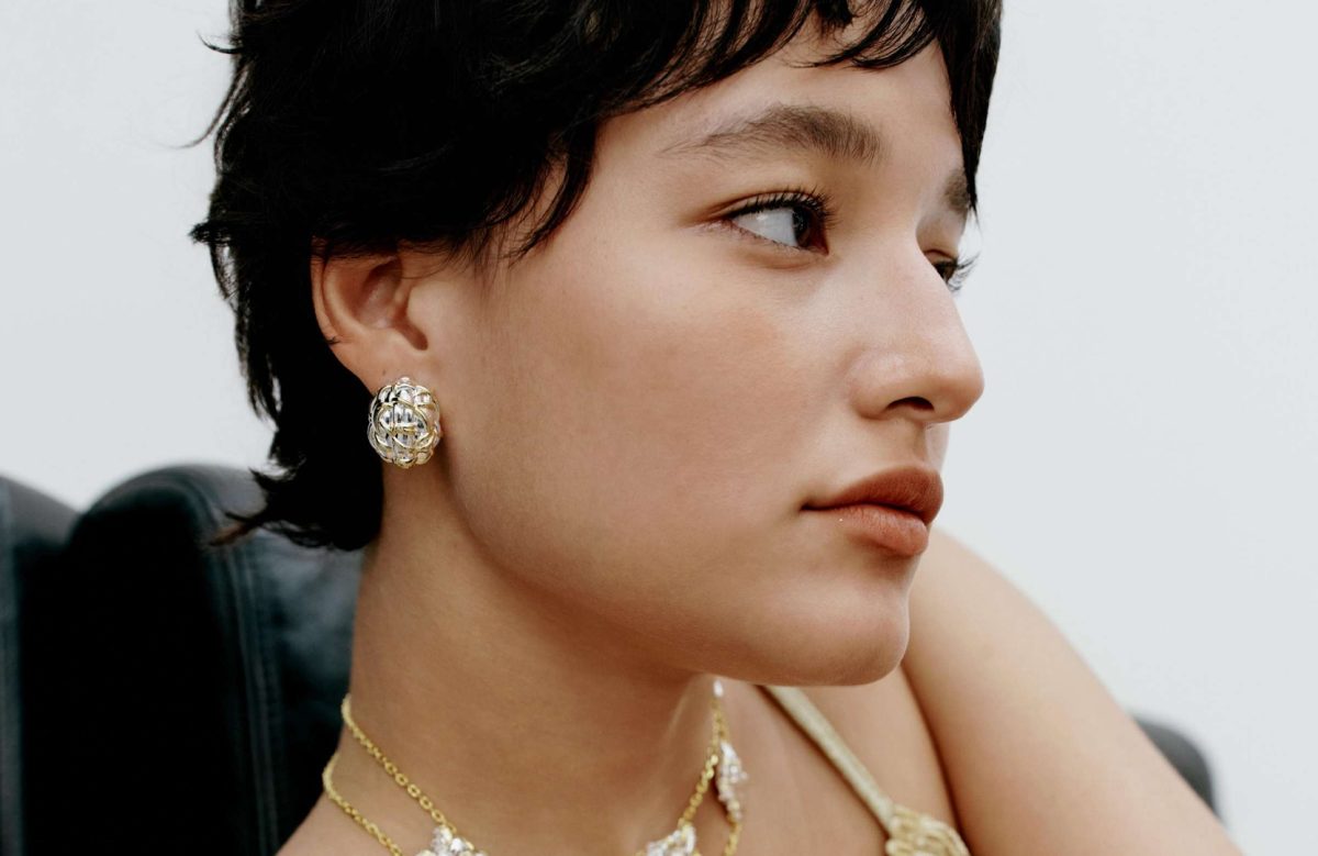 Tweed Oval Stud Earrings