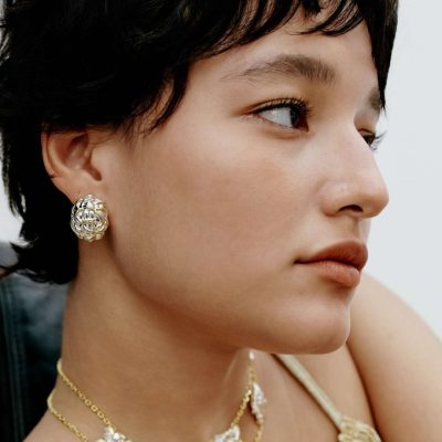 Tweed Oval Stud Earrings