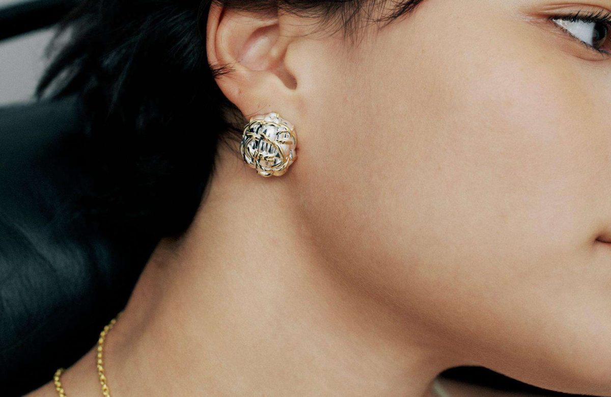 Tweed Oval Stud Earrings