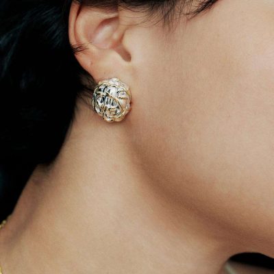 Tweed Oval Stud Earrings