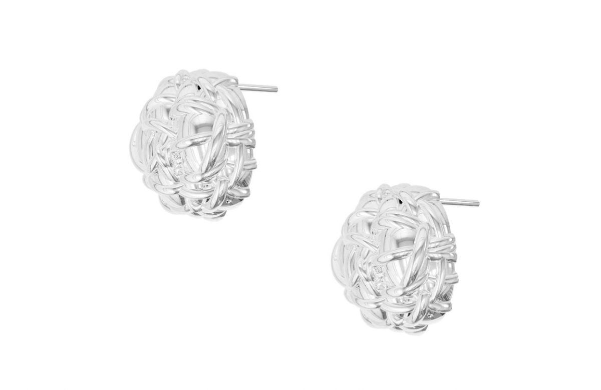 Woven Tweed Sphere Stud Earrings