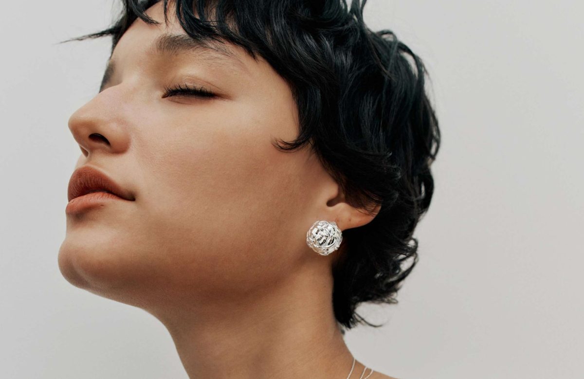 Woven Tweed Sphere Stud Earrings