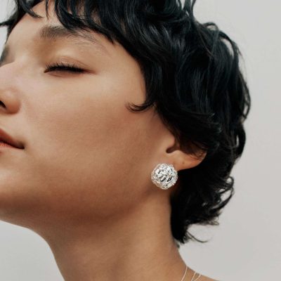 Woven Tweed Sphere Stud Earrings