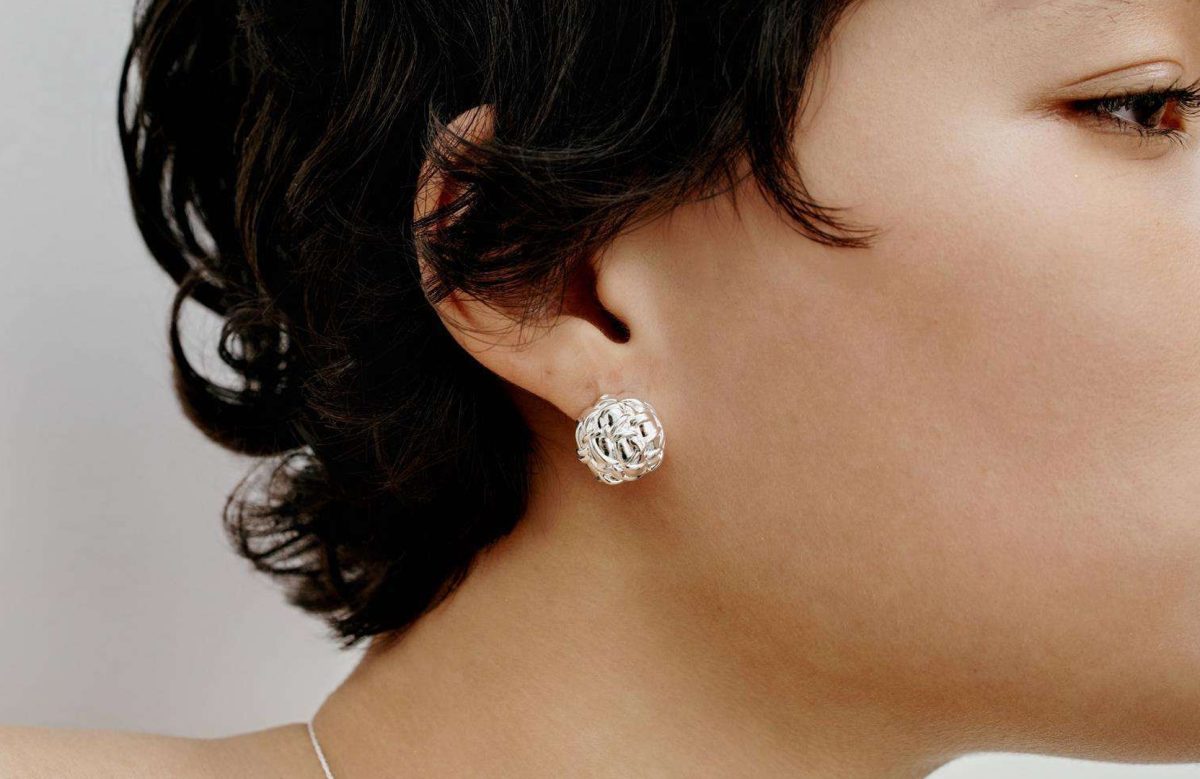 Woven Tweed Sphere Stud Earrings