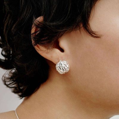 Woven Tweed Sphere Stud Earrings
