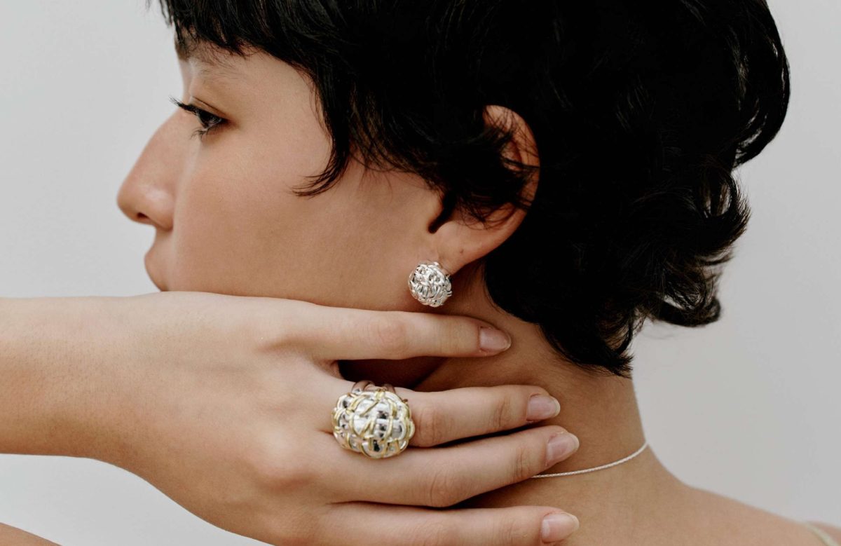 Woven Tweed Sphere Stud Earrings