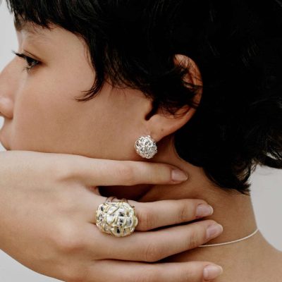 Woven Tweed Sphere Stud Earrings