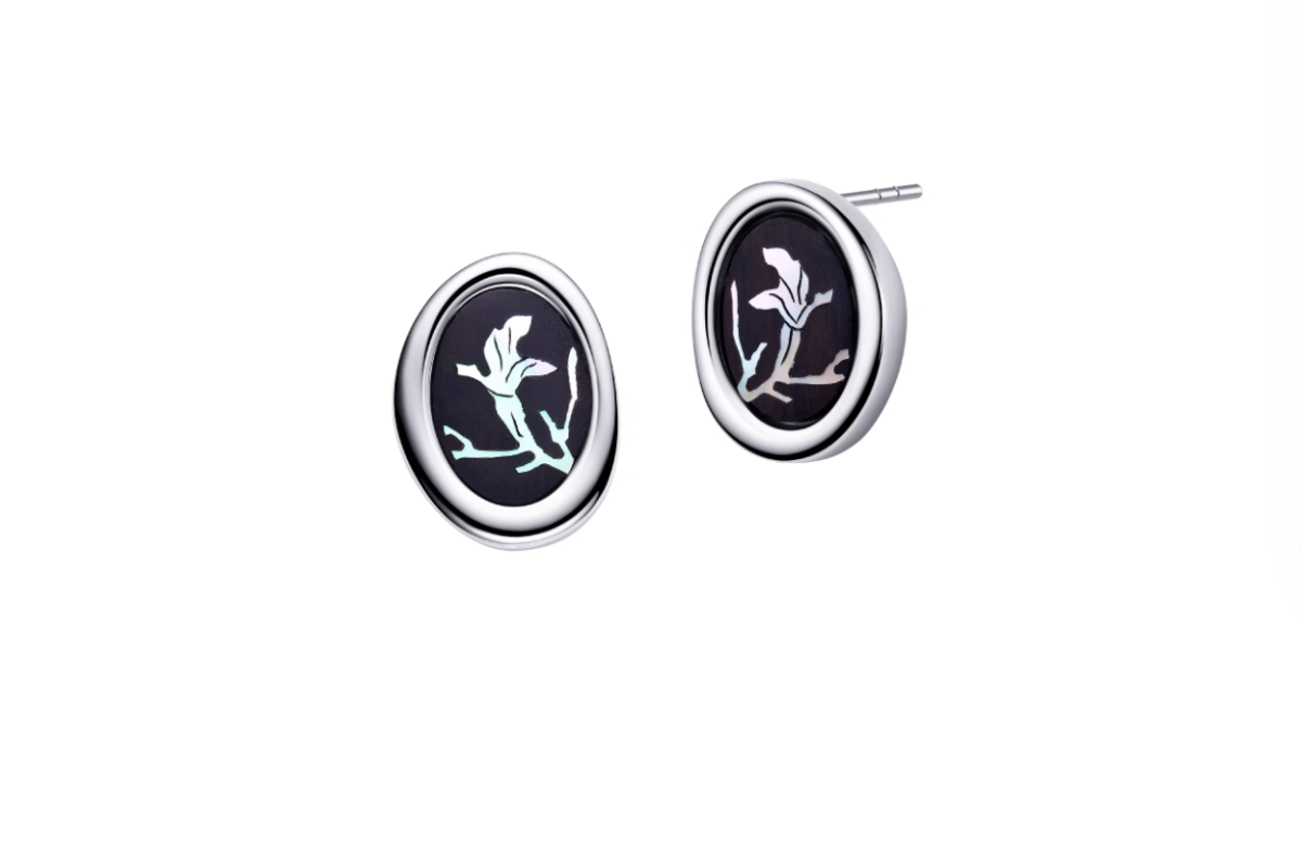 Carved Magnolia Floral Stud Earrings