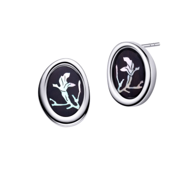 Carved Magnolia Floral Stud Earrings
